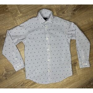 Tommy Hilfiger Youth Button Up Long Sleeve Shirt Blue White Striped Logo Sz 10